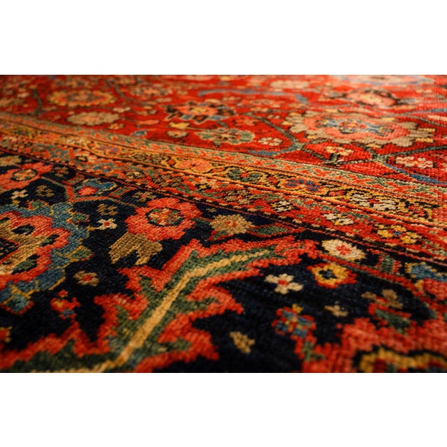 Persian 1890s Antique Red Ground Overscale Botanical Knotted Wool Persian Sultanabad Rug For Sale - Image 3 of 9
