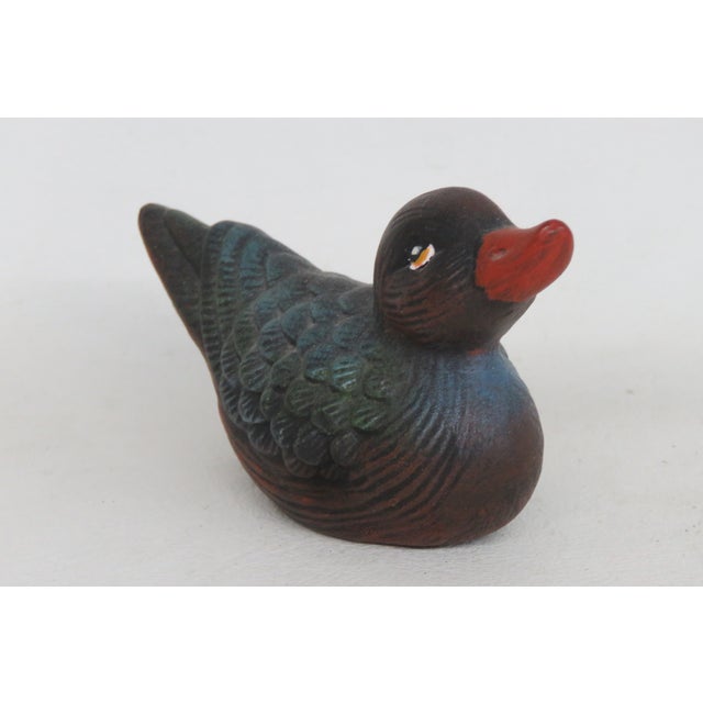 Duck Miniature Ceramic Figurine Hand Painted Green Blue Feathers Red Bill 4522b For Sale - Image 4 of 12