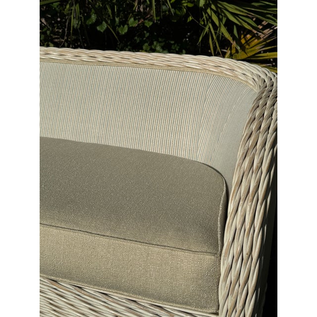 Coastal Wicker Loveseat With Red, White & Blue Stripe Upholstery For Sale - Image 3 of 9