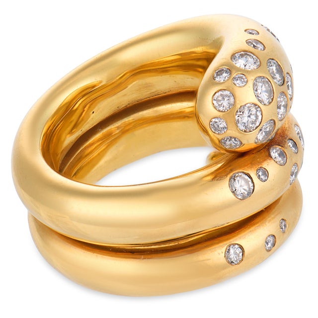 Vintage 1.10 Carat Diamond 18k Yellow Gold Snake Wrap Ring, Size 6 For Sale - Image 4 of 6