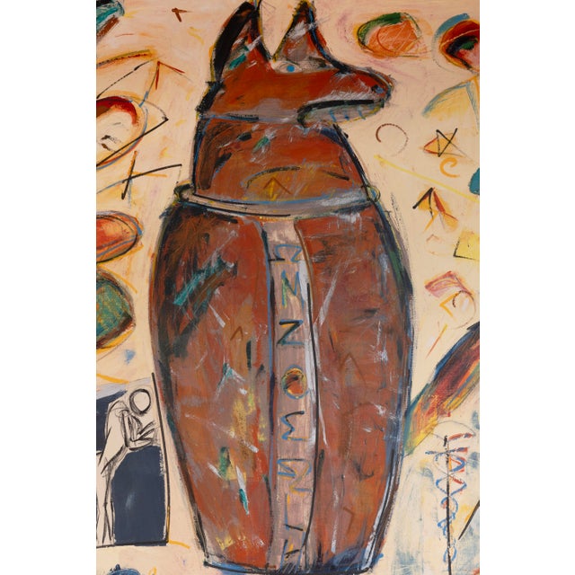 Textile Hermann Lederle Canopic 1985 Signed Oil Painting Figurative Abstract Painting For Sale - Image 7 of 9