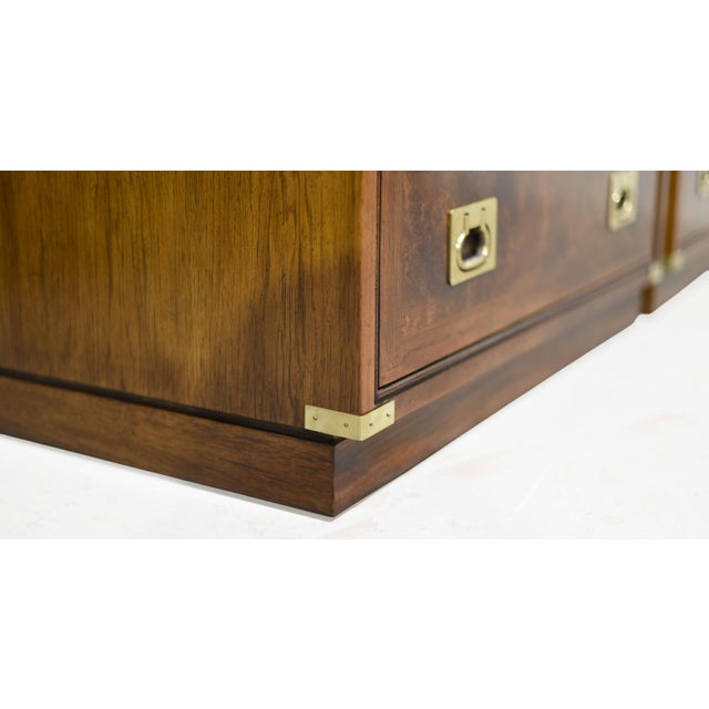 1970s Campaign Burl Wood Chests by Hickory Furniture - A Pair For Sale - Image 9 of 13