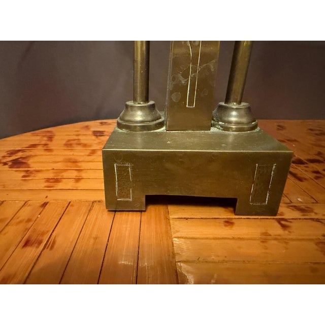 Dutch Amsterdam School Arts and Crafts 1910 Pair of Brass Candleholders For Sale - Image 11 of 15