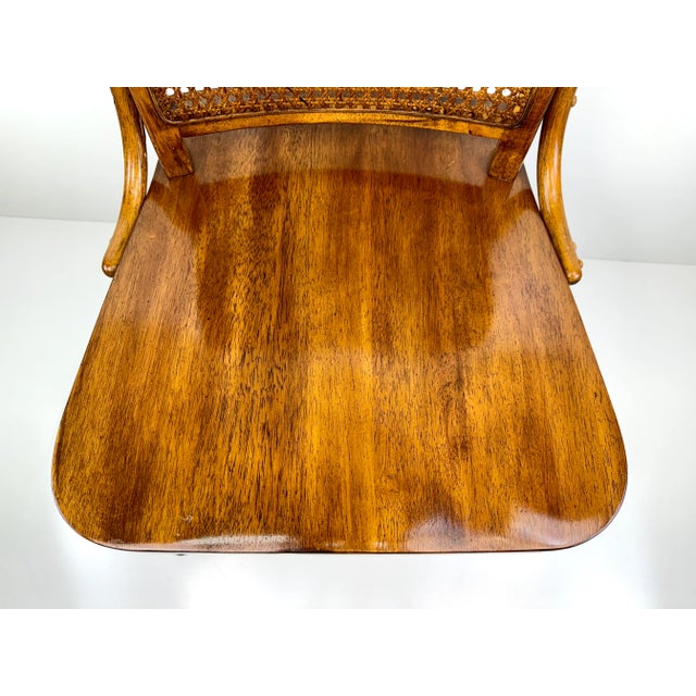 Brown Mid Century Cane Back Swivel Office Chair For Sale - Image 8 of 12