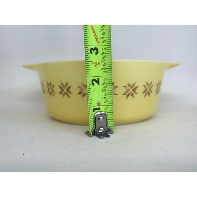 Glass Mid Century Pyrex Town Country Yellow Casserole Dish Cross Stitch Star 4673b For Sale - Image 7 of 15