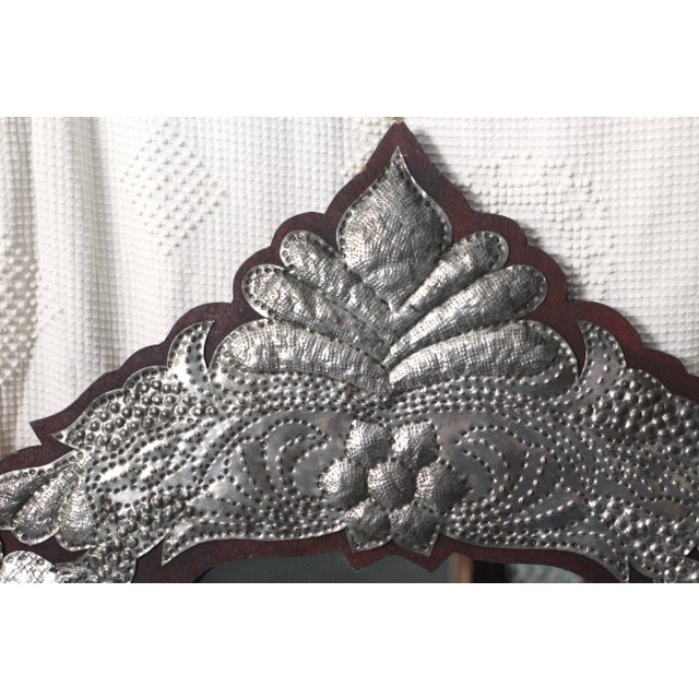 1970s Extra Large Punched Tin Mexican Folk Art Mirror For Sale - Image 9 of 11