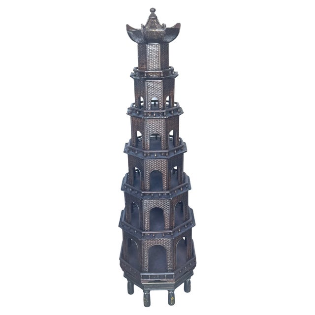 Rare Anglo-Indian Painted Pagoda with Original Miniature-Decorated Stand For Sale - Image 10 of 18