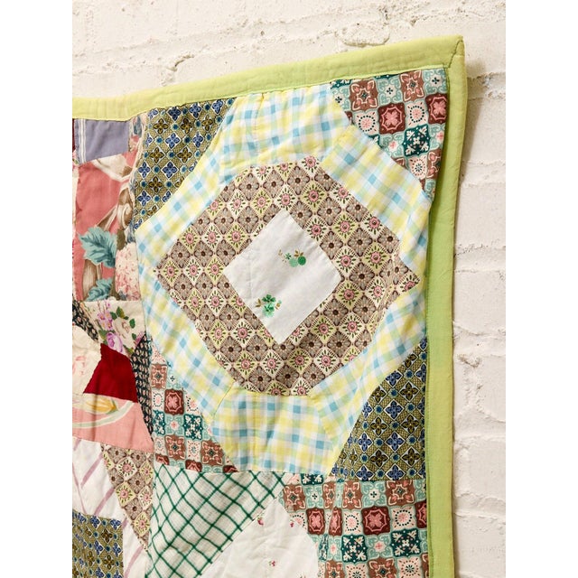Blue Pastel Patchwork Quilt With Floral, Check, and Geometric Vintage Fabrics For Sale - Image 8 of 12