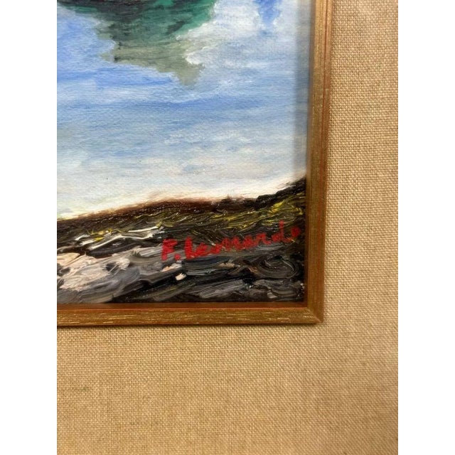 F. Leonardo, Mediterranean Landscape in Italy, 1940s, Oil on Canvas For Sale - Image 4 of 7