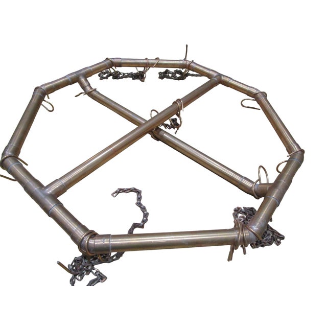 Metal Vintage 1970s Handcrafted Copper Pipe Octagon Pot Rack With Chains & Hooks For Sale - Image 7 of 12