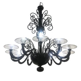 Black Curls Murano Glass Chandelier by Simong For Sale