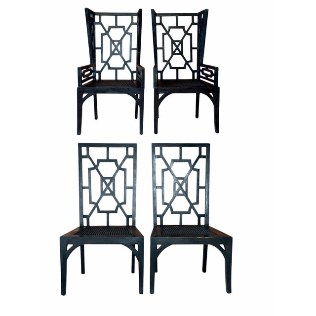 Pair of Guildmaster Black Chinoiserie Cane Dining Side Chairs For Sale - Image 12 of 12