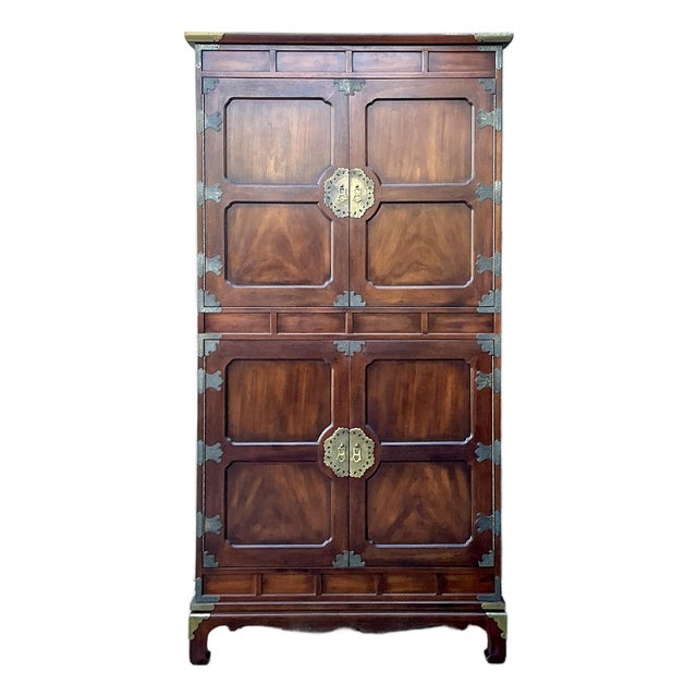 Vintage Henredon Asian Brass Detail Cabinet For Sale