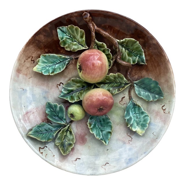 19th Century French Majolica Apples Fives Lille Platter For Sale