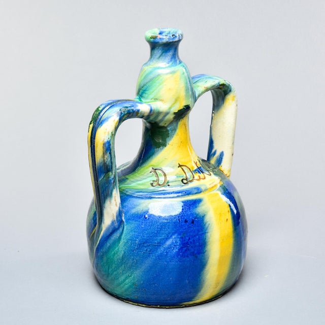 French Vallauris Double-Handled Ceramic Ewer, Signed D. Ditto For Sale - Image 4 of 11