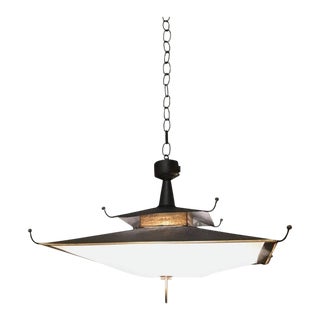 Mid-Century Chinoiserie Zinc Pendant Light For Sale