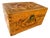 Vintage Chinese Hand Carved Hardwood Jewelry Box Scenic Relief Brass Lock For Sale