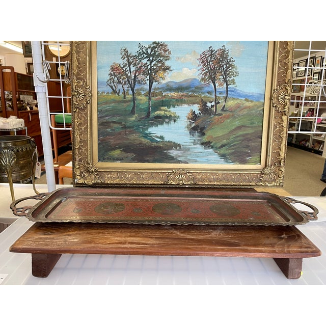 Vintage Hand-Etched Peacock Serving Tray - Made in India For Sale - Image 4 of 11