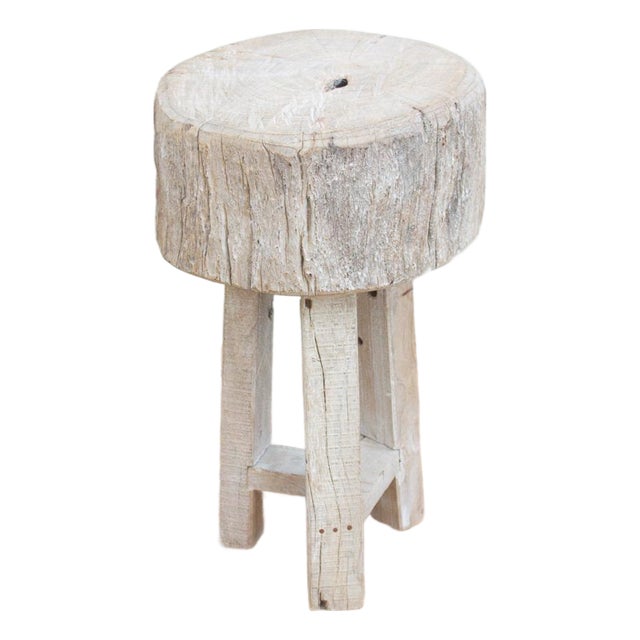 Heavy Slab Reclaimed Wood End Table For Sale