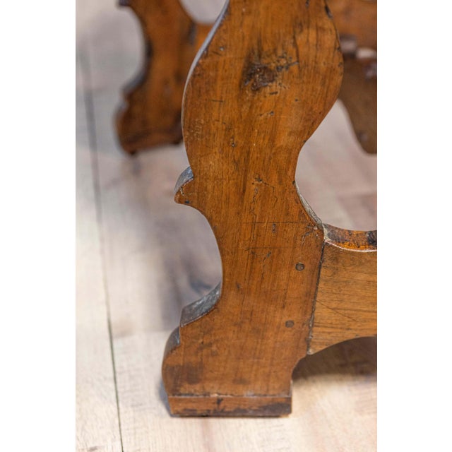 Baroque 17th Century Italian Baroque Period Walnut Demilune Table with Carved Lyre Base For Sale - Image 3 of 14