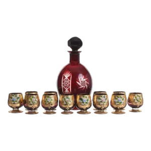 Mid 20th Century Bohemian Decanter & 12 Glass Set