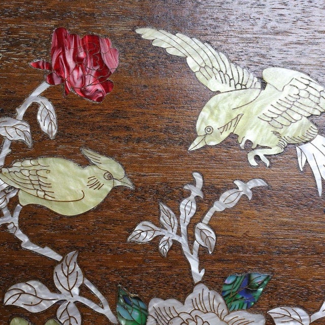 Vintage Rosewood Octagonal Box With Mother-of-Pearl Bird & Floral Inlay For Sale - Image 10 of 10
