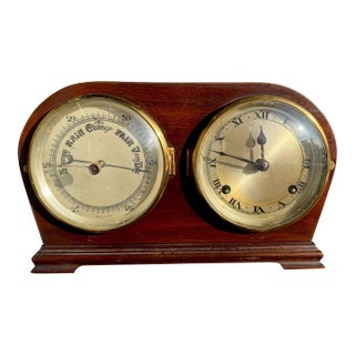 Antique Edwardian English Mantel Clock Barometer Duo For Sale