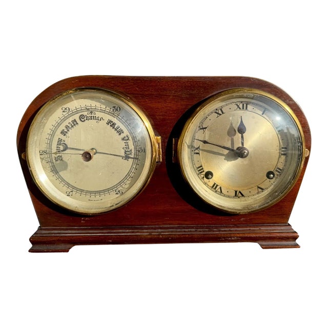 Antique Edwardian English Mantel Clock Barometer Duo For Sale