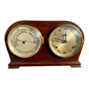 Antique Edwardian English Mantel Clock Barometer Duo