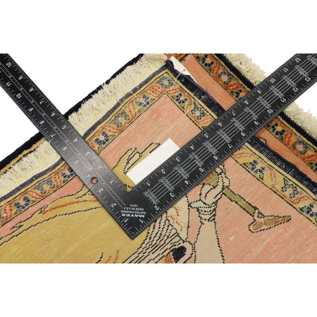 Mid 20th Century Vintage Persian Khamseh Pictorial Rug, Persian Wall Hanging - 01'08 X 01'08 For Sale - Image 5 of 9