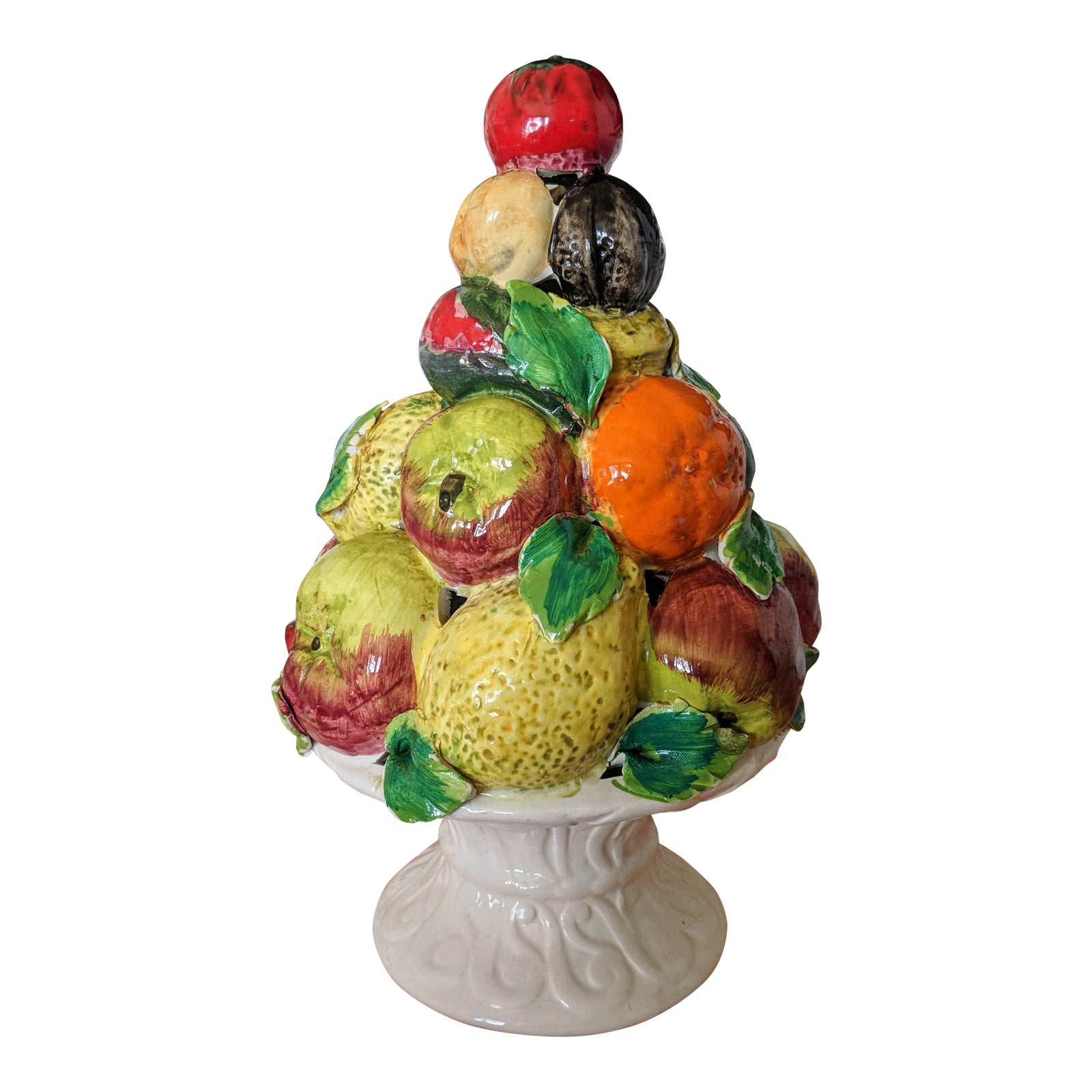 Vintage Italian Capodimonte Glazed Ceramic Fruit Topiary | Chairish
