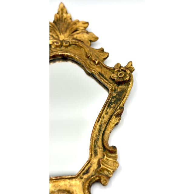 Mid-Century Modern Vintage Italian Florentine Petite Giltwood Mirror For Sale - Image 3 of 8