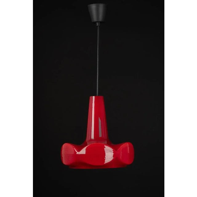 Red Glass Pendant Light attributed to Peill Putzler, Germany, 1970s For Sale - Image 11 of 13