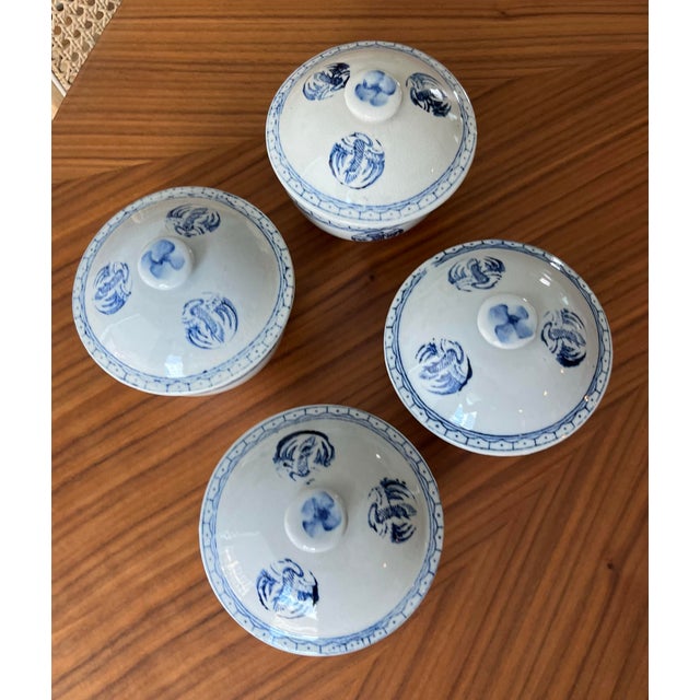 Blue 1960s Chinese Lidded Rice Bowls in Blue & White-Set of 4 For Sale - Image 8 of 10