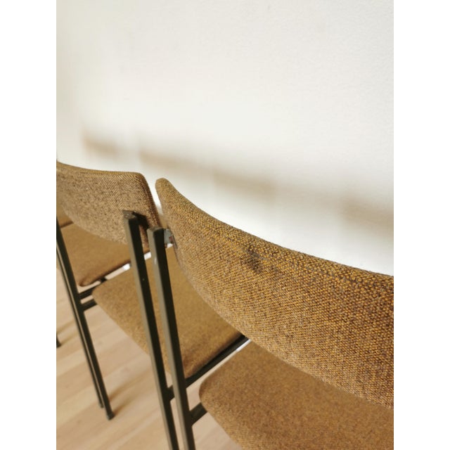 Vintage Industrial Black Metal School Chairs with Brown Fabric Seats, 1970s, Set of 4 For Sale - Image 16 of 18