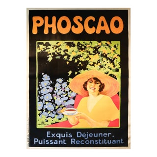 1935's Art Deco French Drink Advertisement, Phoscao - Linen Backed - 2 Sheets (Oversize) For Sale