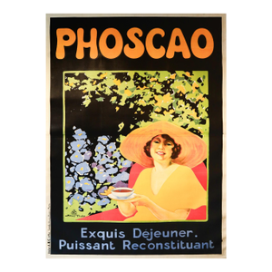 1935's Art Deco French Drink Advertisement, Phoscao - Linen Backed - 2 Sheets (Oversize)