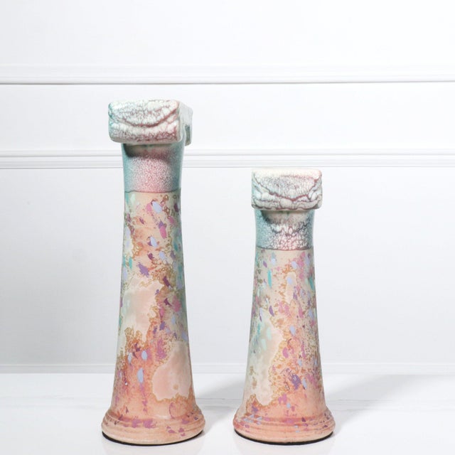 1980s Tony Evans Sculptural Raku Pottery Column Candlesticks - a Pair For Sale - Image 9 of 11