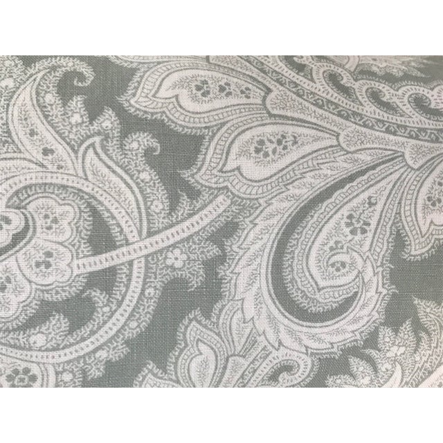 2020s Paisley Designer Linen Pillows With Pleated Flange Border in Grayish Green and White - Set of 2 For Sale - Image 5 of 9