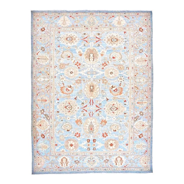 Persian Sultanabad Wool 9x12 Blue, Ivory & Tan Handmade Area Rug #1142964 For Sale