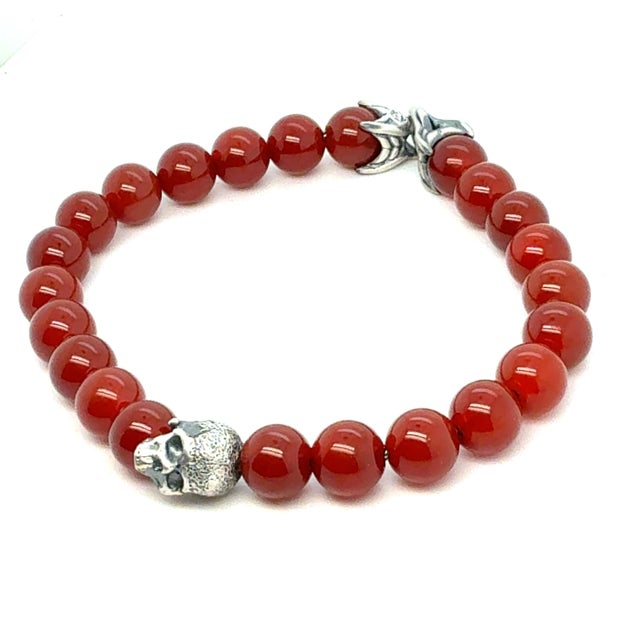 Authentic David Yurman Carnelian Spiritual Beads and a Skull Bracelet 8.5" 8 mm Silver Estate DY809 Retail: $495.00 This...