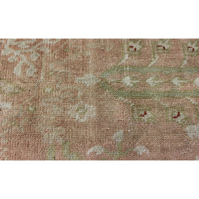 Classic All Over Design Antique Oushak Rug in Light Coral and Light Green For Sale - Image 9 of 12