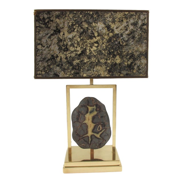 Willy Daro Mid-Century Brass and Geode Stone Table Lamp, Circa 1970 For Sale