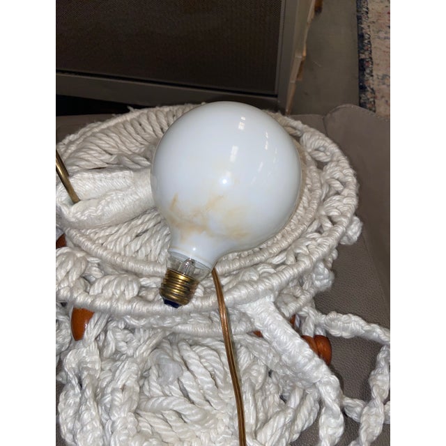 Wood Vintage 1970s Macramé Swag Lamp With Glass Shelves – Large Boho Hanging Table For Sale - Image 7 of 7