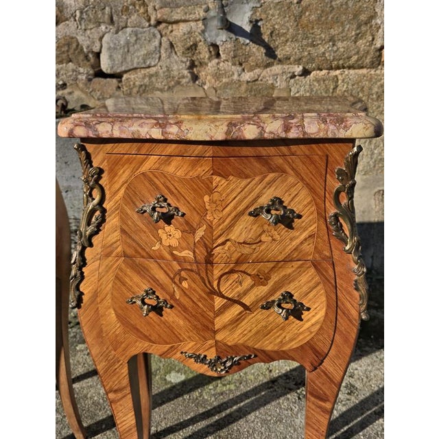 Vintage Marquetry Nightstands in Marble and Wood, Set of 2 For Sale - Image 11 of 16