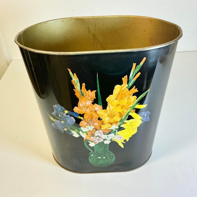 Mid-Century Boho Chic Metal Wastebasket. For Sale - Image 4 of 14