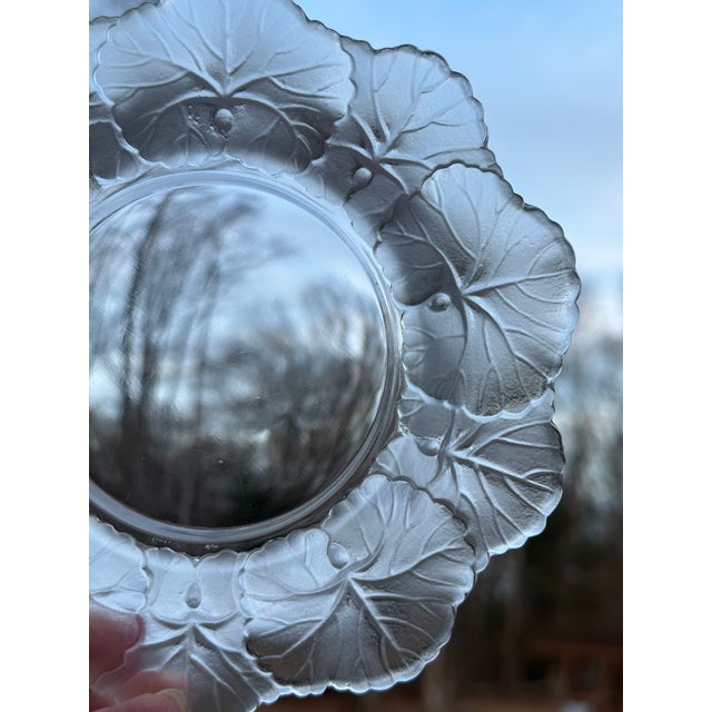 1960s Lalique Honfleur Geranium Dish 5-3/4" | Frosted Glass Rim | Signed Lalique France For Sale In Boston - Image 6 of 9