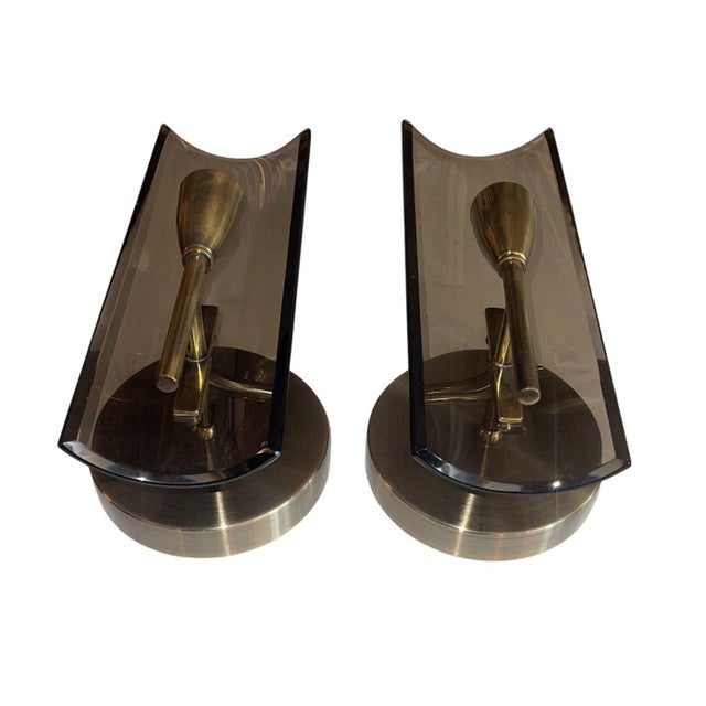Pair of Cristal Arte Smoky Glass Italian Sconces 1960s For Sale - Image 10 of 10