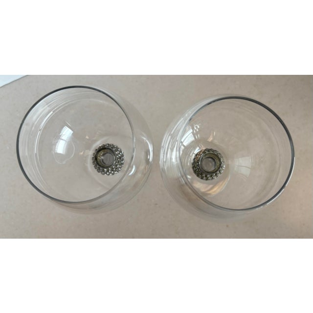 Late 20th Century Hollywood Regency Jeweled Stem Wine Goblets - a Pair For Sale - Image 4 of 7
