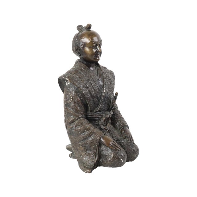Japanese Artist, Bronze Sculpture of a Japanese Warrior Kneeling Samurai, 1950s, Bronze For Sale - Image 13 of 13